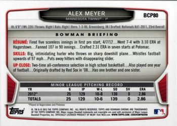 2013 Bowman - Chrome Prospects #BCP80 Alex Meyer Back