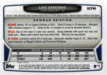 2013 Bowman - Chrome Prospects #BCP84 Luis Sardinas Back