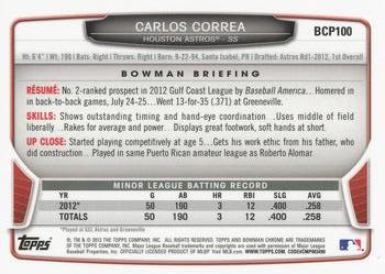 2013 Bowman - Chrome Prospects #BCP100 Carlos Correa Back
