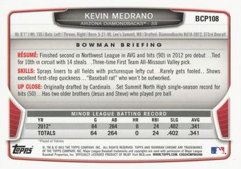 2013 Bowman - Chrome Prospects #BCP108 Kevin Medrano Back