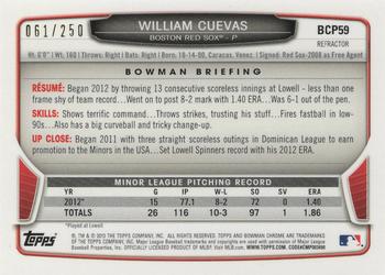 2013 Bowman - Chrome Prospects Blue Refractors #BCP59 William Cuevas Back