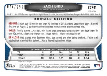 2013 Bowman - Chrome Prospects Blue Refractors #BCP61 Zach Bird Back