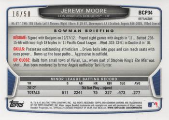 2013 Bowman - Chrome Prospects Gold Refractors #BCP34 Jeremy Moore Back