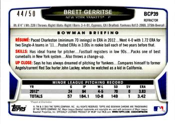 2013 Bowman - Chrome Prospects Gold Refractors #BCP39 Brett Gerritse Back