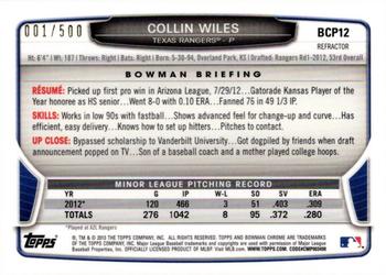 2013 Bowman - Chrome Prospects Refractors #BCP12 Collin Wiles Back