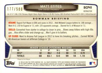 2013 Bowman - Chrome Prospects Refractors #BCP41 Matt Stites Back