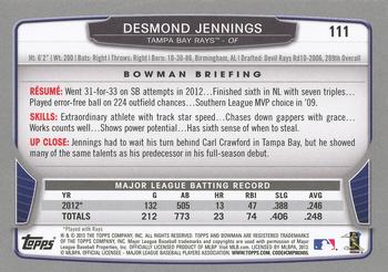 2013 Bowman - Gold #111 Desmond Jennings Back