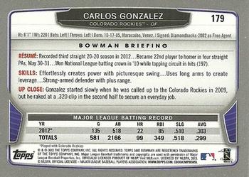 2013 Bowman - Gold #179 Carlos Gonzalez Back