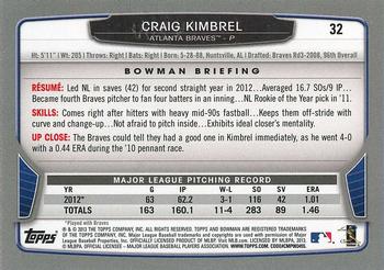 2013 Bowman - Gold #32 Craig Kimbrel Back