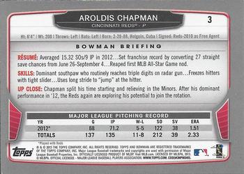 2013 Bowman - Gold #3 Aroldis Chapman Back
