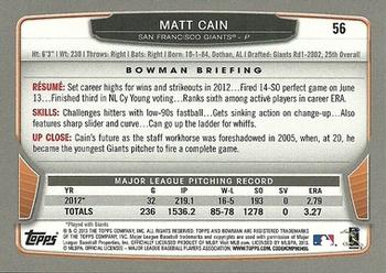 2013 Bowman - Gold #56 Matt Cain Back