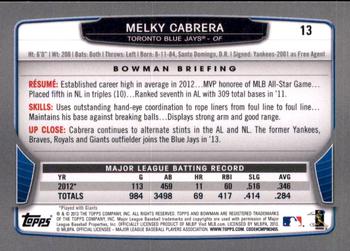 2013 Bowman - Gold #13 Melky Cabrera Back