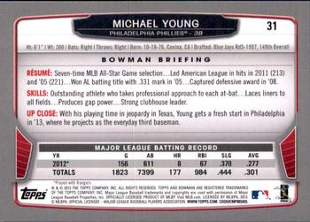 2013 Bowman - Gold #31 Michael Young Back