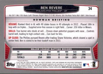 2013 Bowman - Gold #34 Ben Revere Back