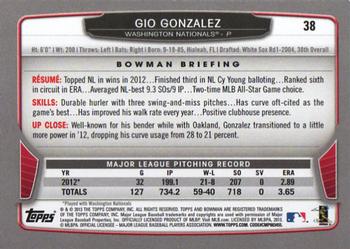 2013 Bowman - Gold #38 Gio Gonzalez Back