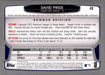 2013 Bowman - Gold #49 David Price Back