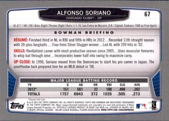 2013 Bowman - Gold #67 Alfonso Soriano Back