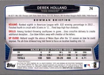 2013 Bowman - Gold #74 Derek Holland Back