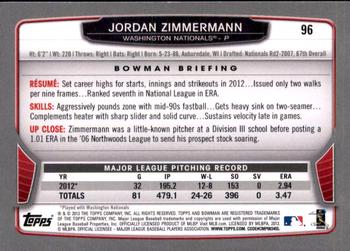 2013 Bowman - Gold #96 Jordan Zimmermann Back