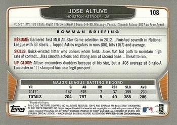 2013 Bowman - Gold #108 Jose Altuve Back