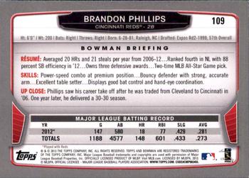 2013 Bowman - Gold #109 Brandon Phillips Back