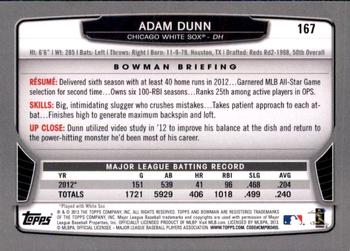 2013 Bowman - Gold #167 Adam Dunn Back