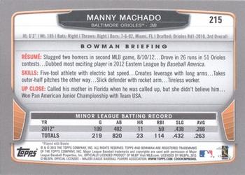 2013 Bowman - Gold #215 Manny Machado Back