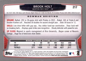 2013 Bowman - Gold #217 Brock Holt Back