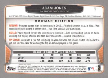2013 Bowman - Hometown #1 Adam Jones Back