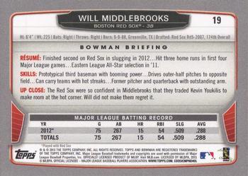 2013 Bowman - Hometown #19 Will Middlebrooks Back