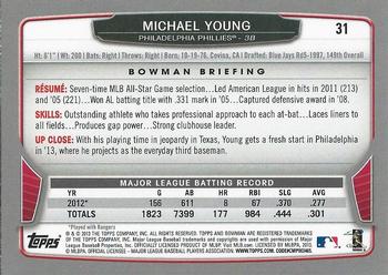 2013 Bowman - Hometown #31 Michael Young Back