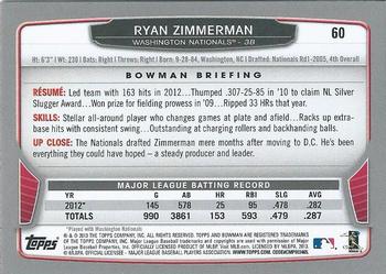 2013 Bowman - Hometown #60 Ryan Zimmerman Back