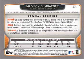 2013 Bowman - Hometown #97 Madison Bumgarner Back