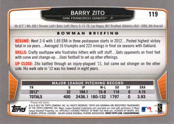 2013 Bowman - Hometown #119 Barry Zito Back