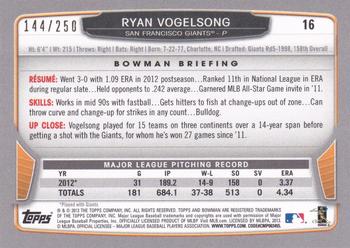 2013 Bowman - Orange #16 Ryan Vogelsong Back