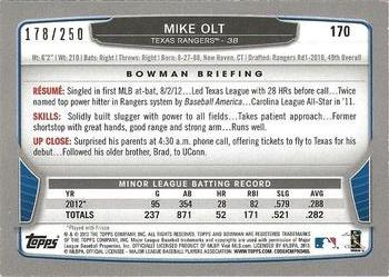 2013 Bowman - Orange #170 Mike Olt Back