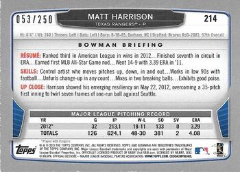 2013 Bowman - Orange #214 Matt Harrison Back