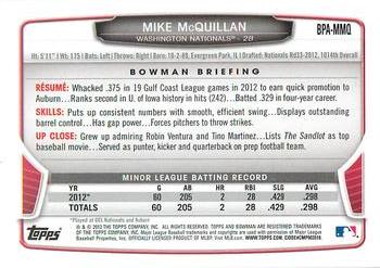 2013 Bowman - Prospect Autographs #BPA-MMQ Mike McQuillan Back