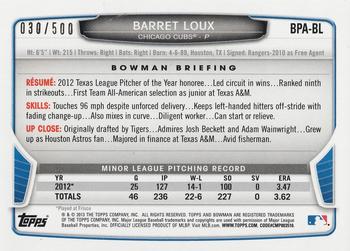 2013 Bowman - Prospect Autographs Blue #BPA-BL Barret Loux Back