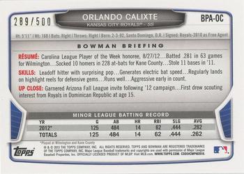 2013 Bowman - Prospect Autographs Blue #BPA-OC Orlando Calixte Back