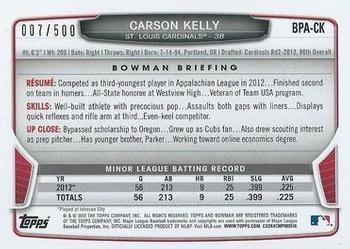 2013 Bowman - Prospect Autographs Blue #BPA-CK Carson Kelly Back