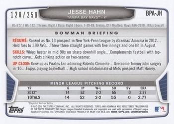 2013 Bowman - Prospect Autographs Orange #BPA-JH Jesse Hahn Back