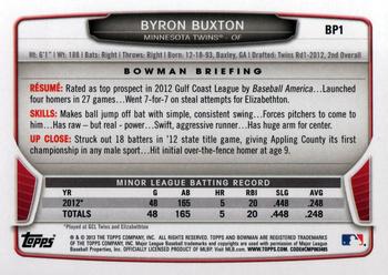2013 Bowman - Prospects #BP1 Byron Buxton Back