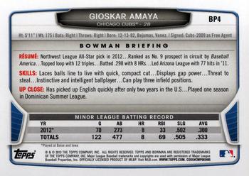 2013 Bowman - Prospects #BP4 Gioskar Amaya Back