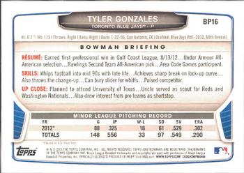 2013 Bowman - Prospects #BP16 Tyler Gonzales Back