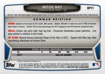 2013 Bowman - Prospects #BP17 Mitch Nay Back