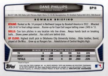 2013 Bowman - Prospects #BP18 Dane Phillips Back
