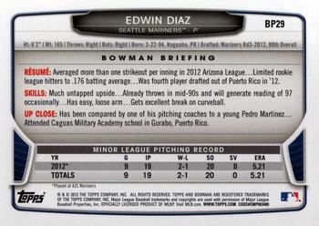 2013 Bowman - Prospects #BP29 Edwin Diaz Back