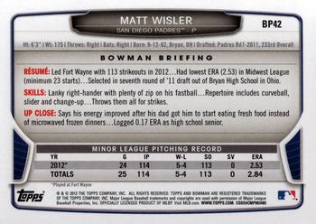 2013 Bowman - Prospects #BP42 Matt Wisler Back