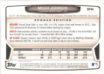 2013 Bowman - Prospects #BP44 Micah Johnson Back